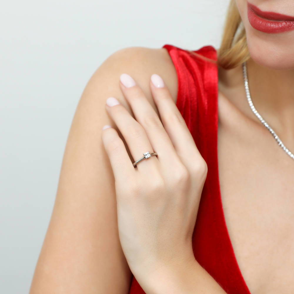 Solitaire 0.4ct Princess CZ Ring in Sterling Silver