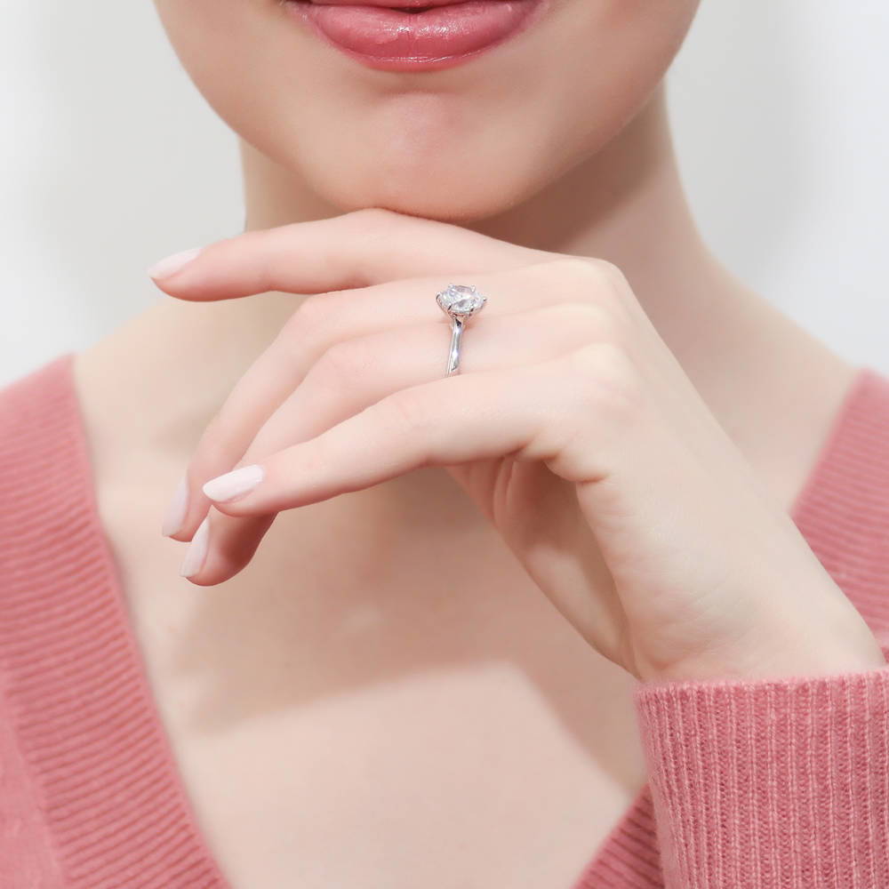Model wearing Solitaire 2ct Round CZ Ring Set in Sterling Silver, 17 of 17