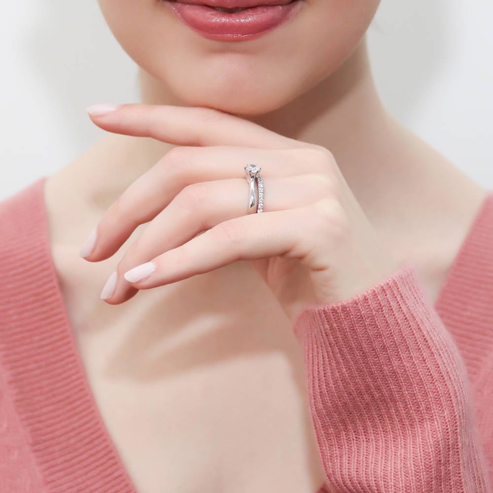 Solitaire 0.45ct CZ Ring Set in Sterling Silver