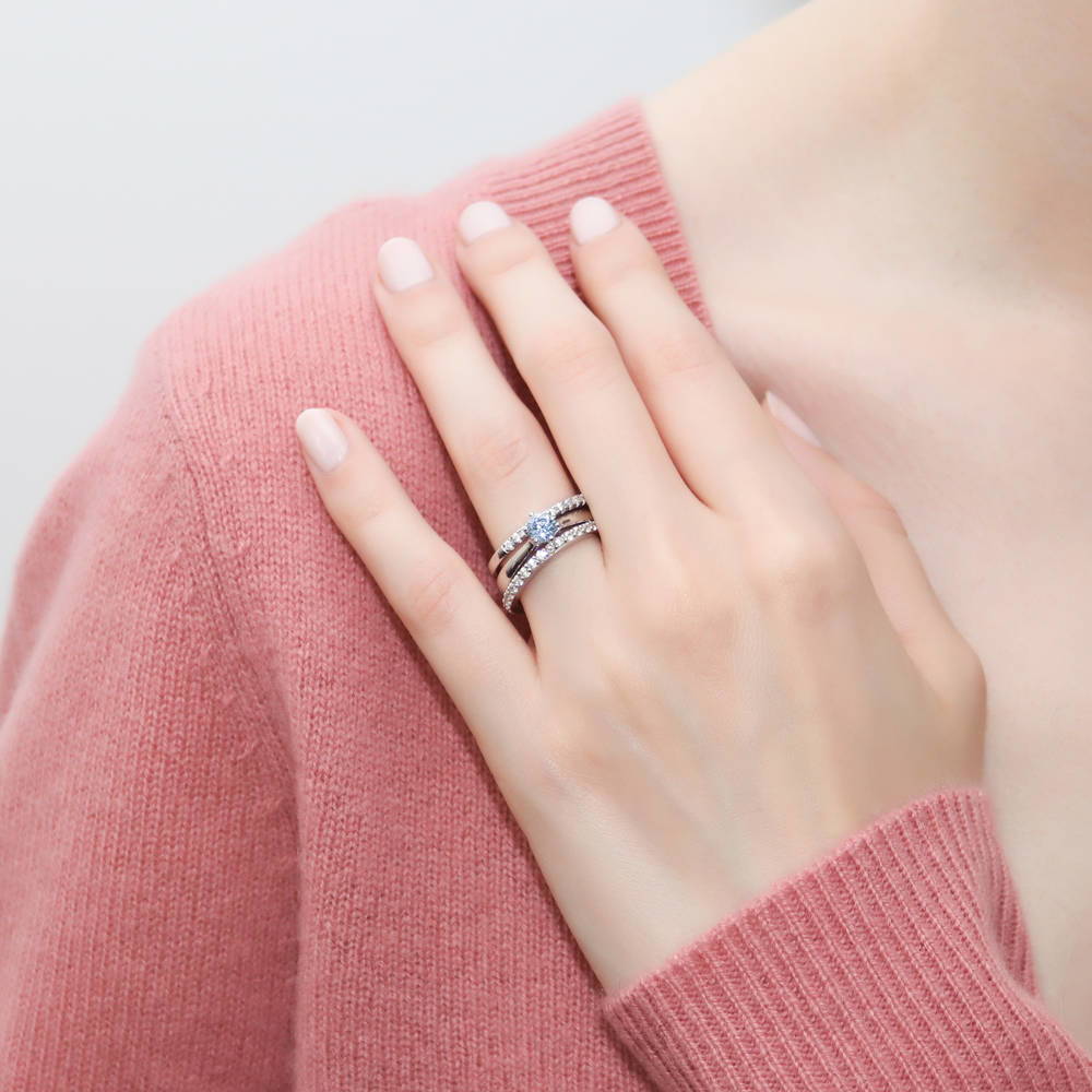 Model wearing Solitaire 0.45ct Round CZ Ring Set in Sterling Silver, 2 of 15