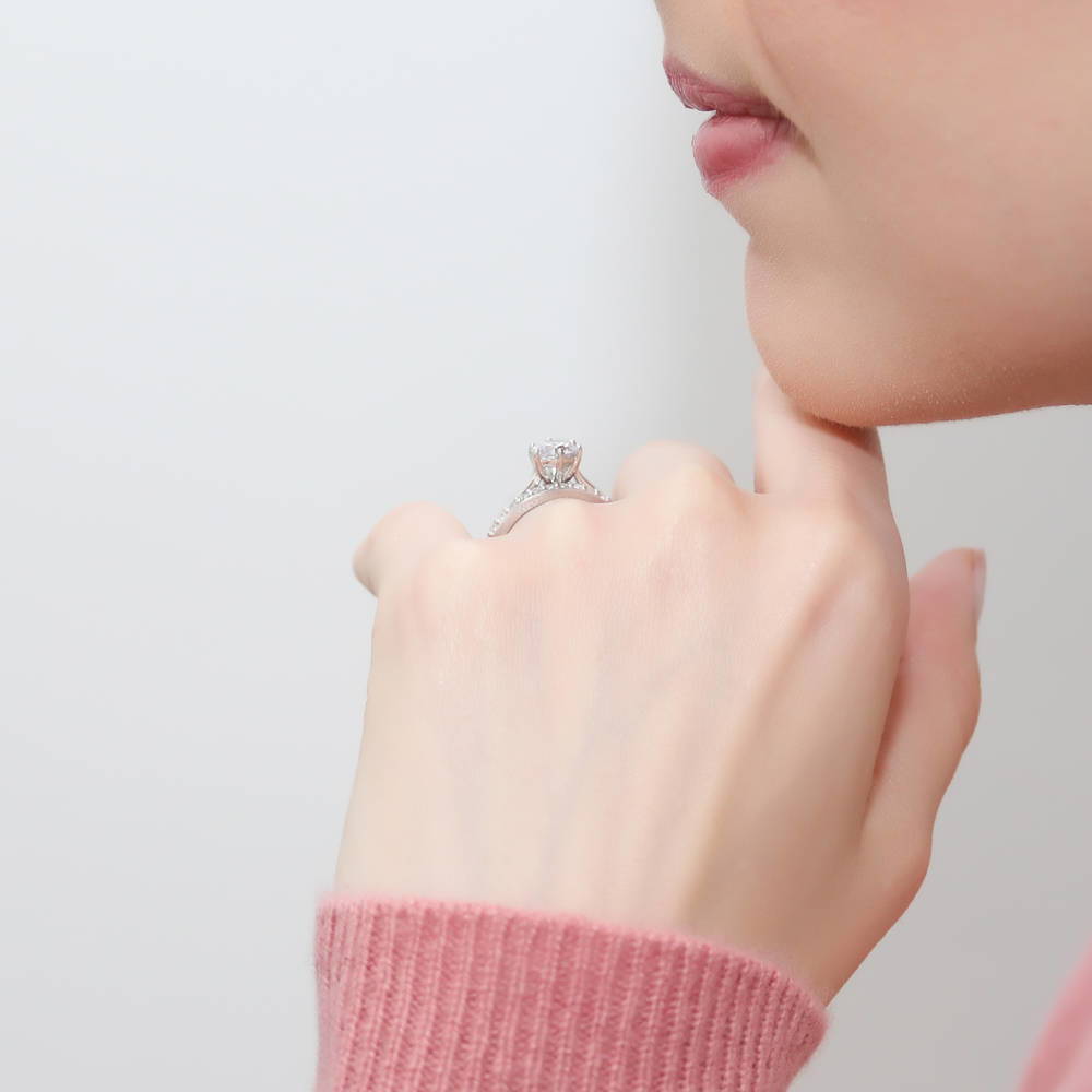 Solitaire 1ct CZ Ring Set in Sterling Silver