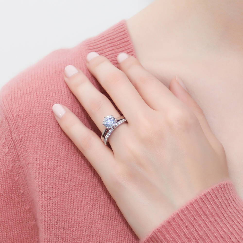 Solitaire 2ct CZ Ring Set in Sterling Silver