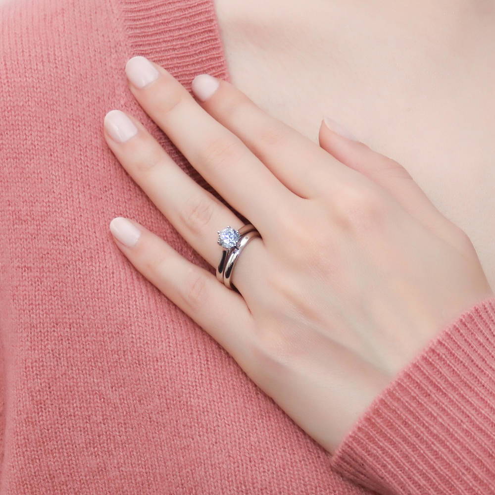 Solitaire 1ct CZ Ring Set in Sterling Silver