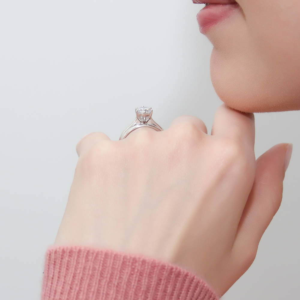 Solitaire 1ct CZ Ring Set in Sterling Silver