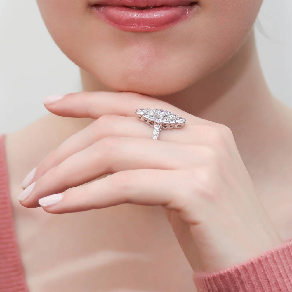 Model wearing Bubble Navette CZ Statement Ring in Sterling Silver, 6 of 7