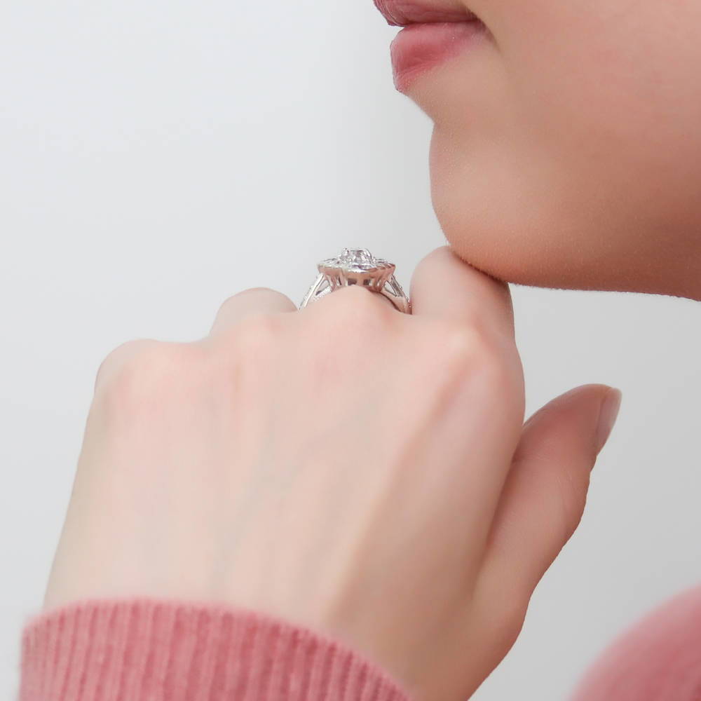 Model wearing Bubble Navette CZ Statement Ring in Sterling Silver, 3 of 7