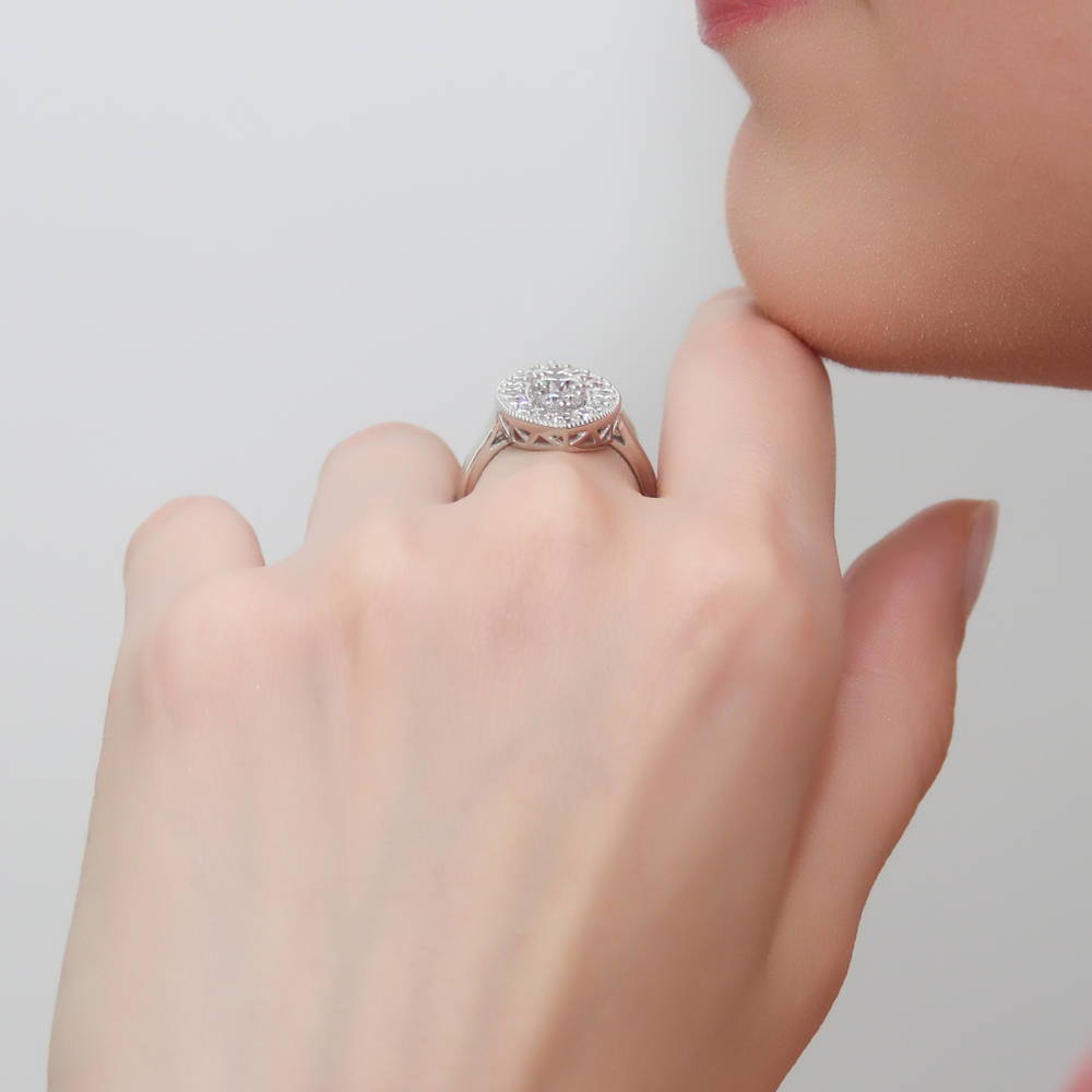 3-Stone Navette Milgrain Art Deco CZ Ring in Sterling Silver