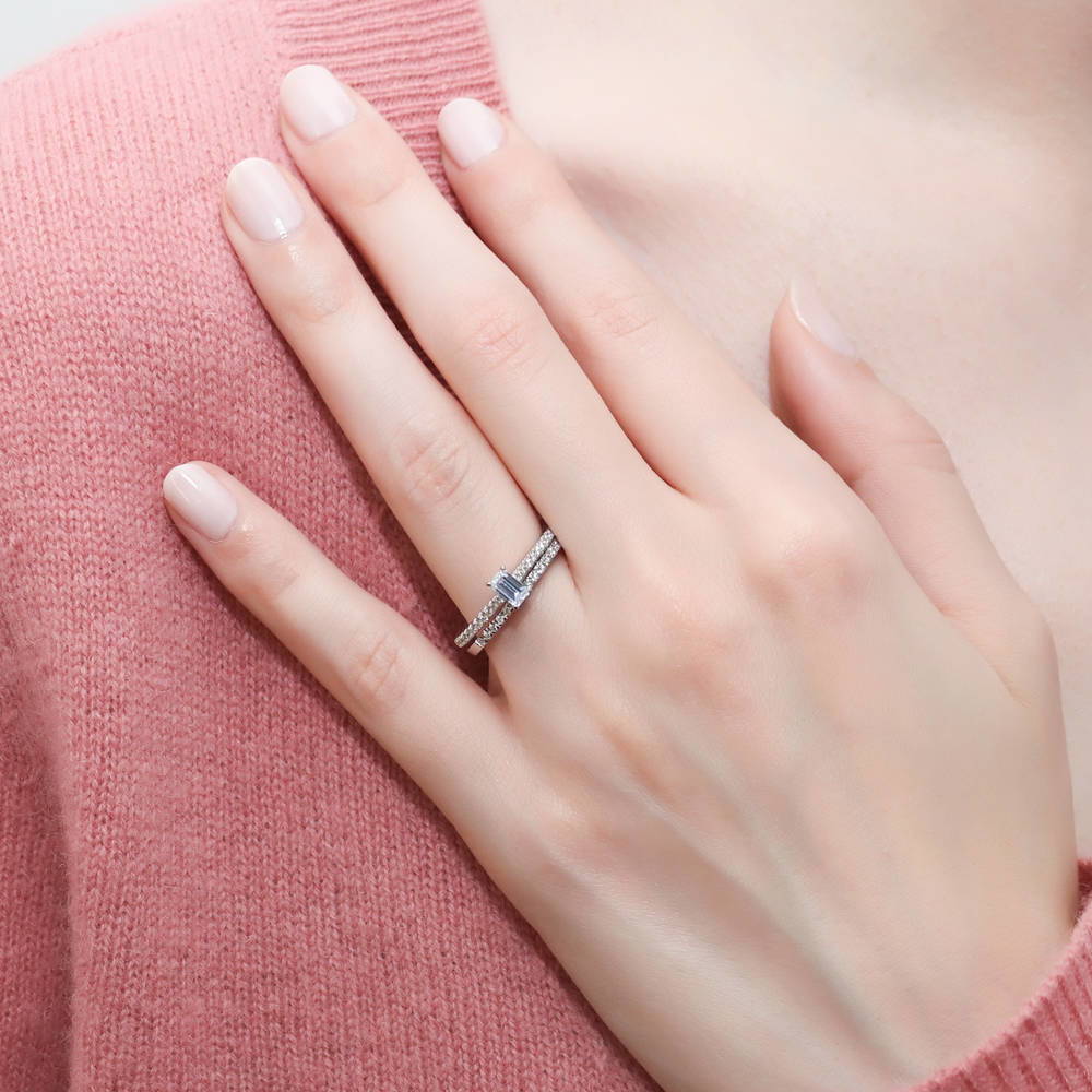 Solitaire 0.3ct Emerald Cut CZ Ring in Sterling Silver
