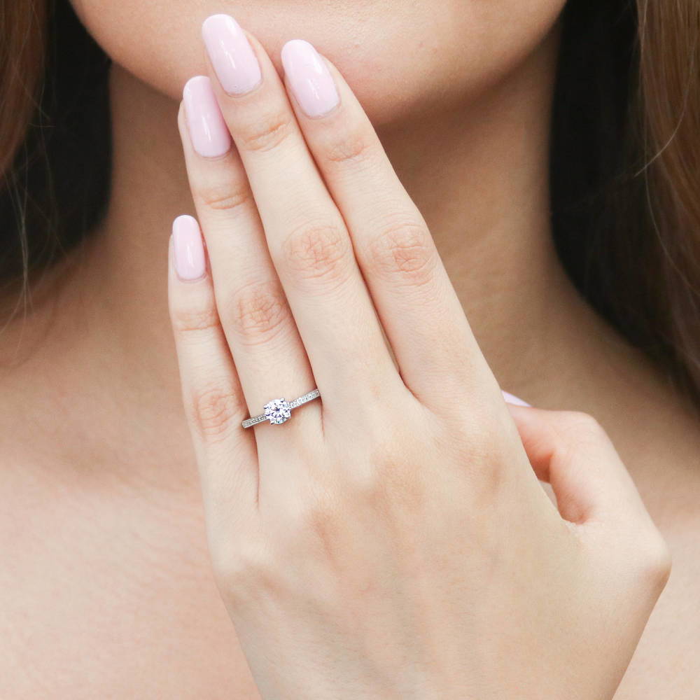 Solitaire Milgrain 0.45ct Round CZ Ring in Sterling Silver