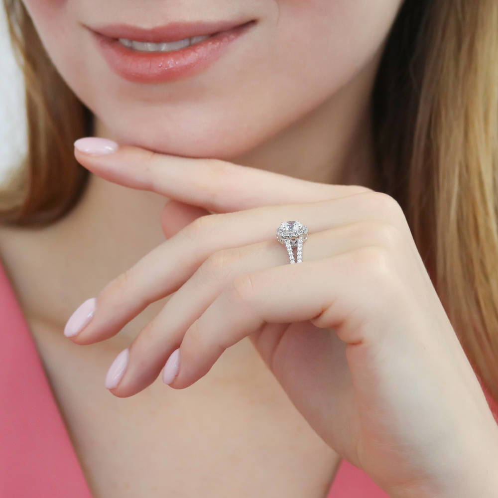 Halo CZ Split Shank Ring in Sterling Silver