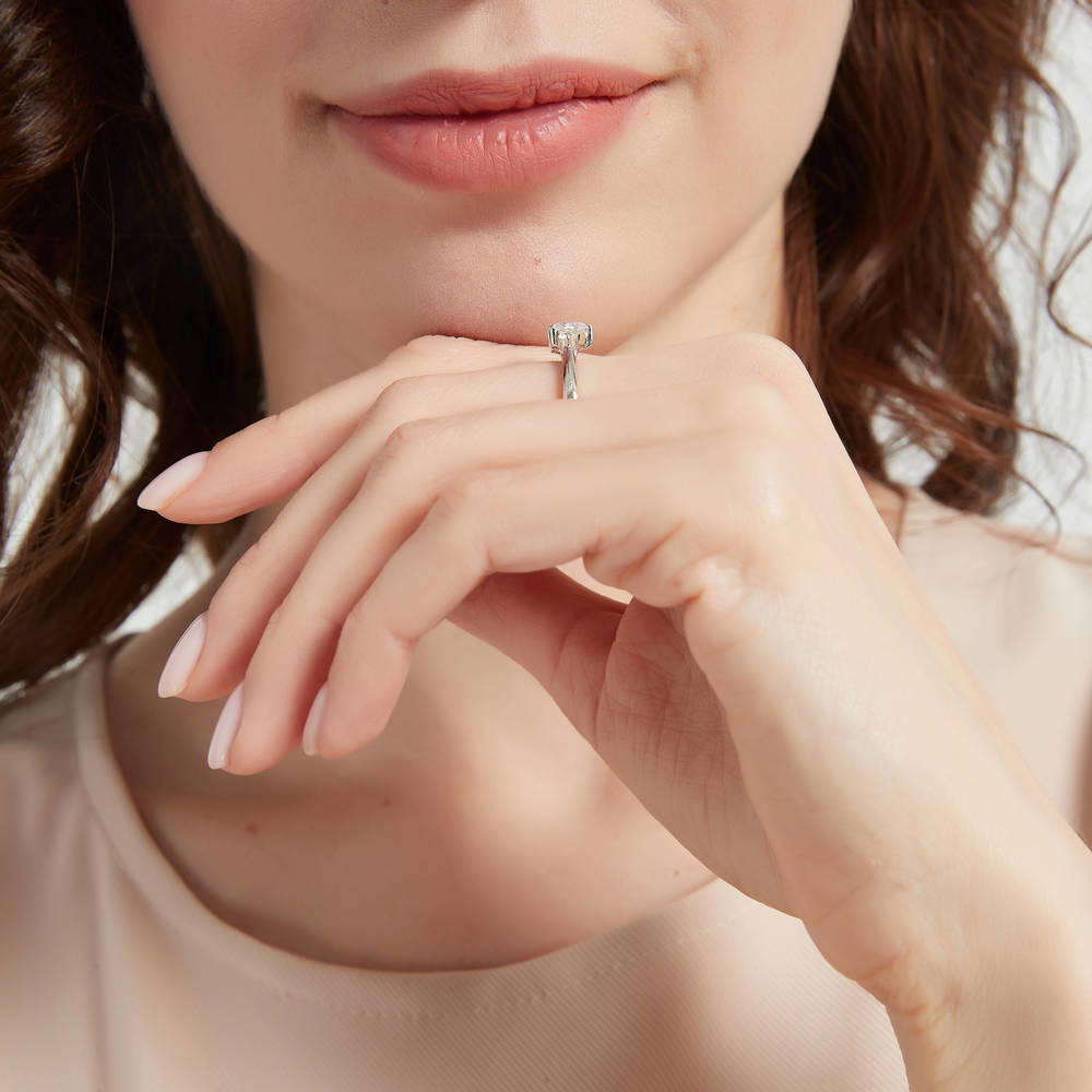 3-Stone Heart CZ Ring in Sterling Silver