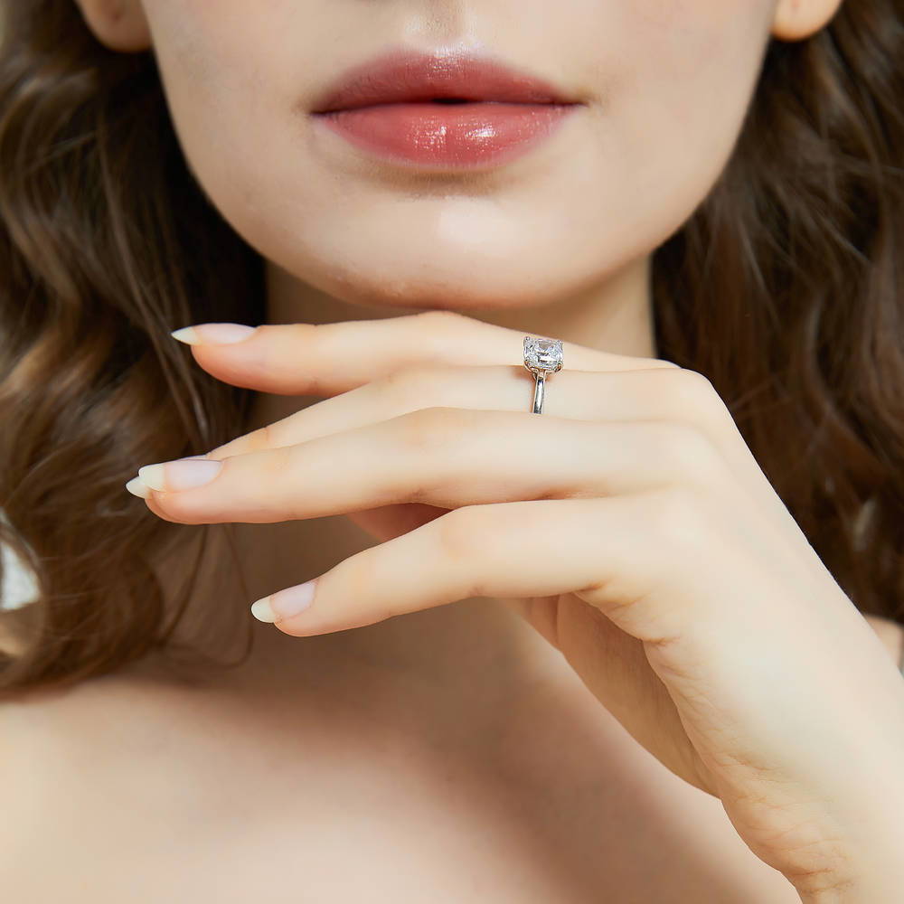 Solitaire 2ct Cushion CZ Ring in Sterling Silver