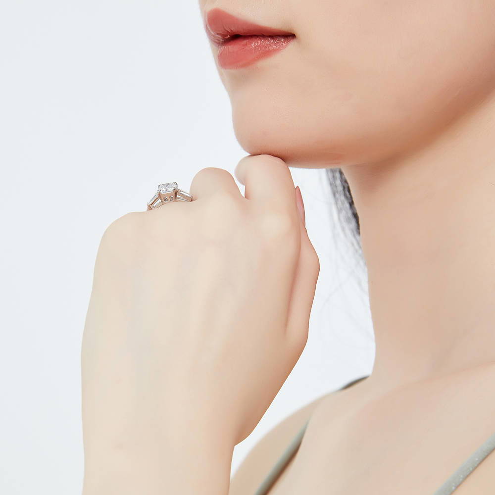 3-Stone Flower 7-Stone Wishbone CZ Ring Set in Sterling Silver