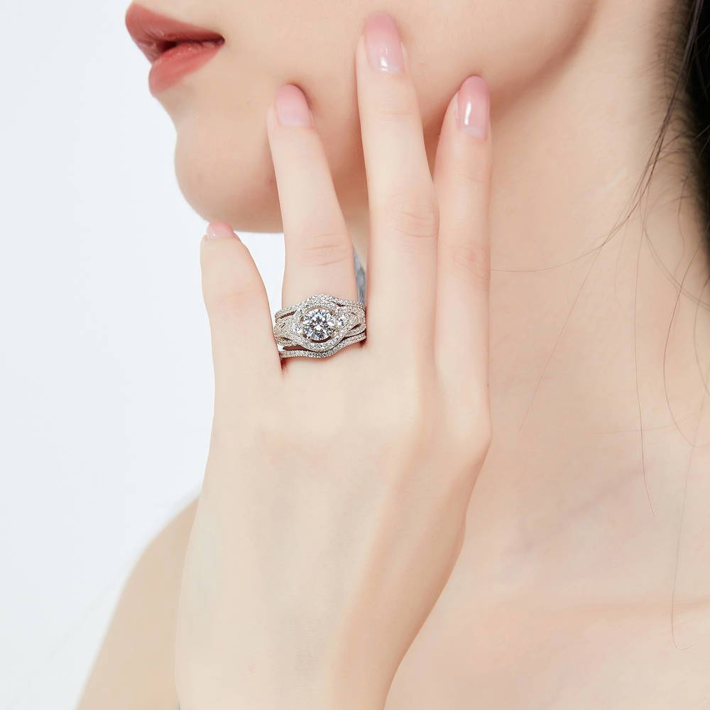 3-Stone Wishbone 1.25ct CZ Ring Set in Sterling Silver