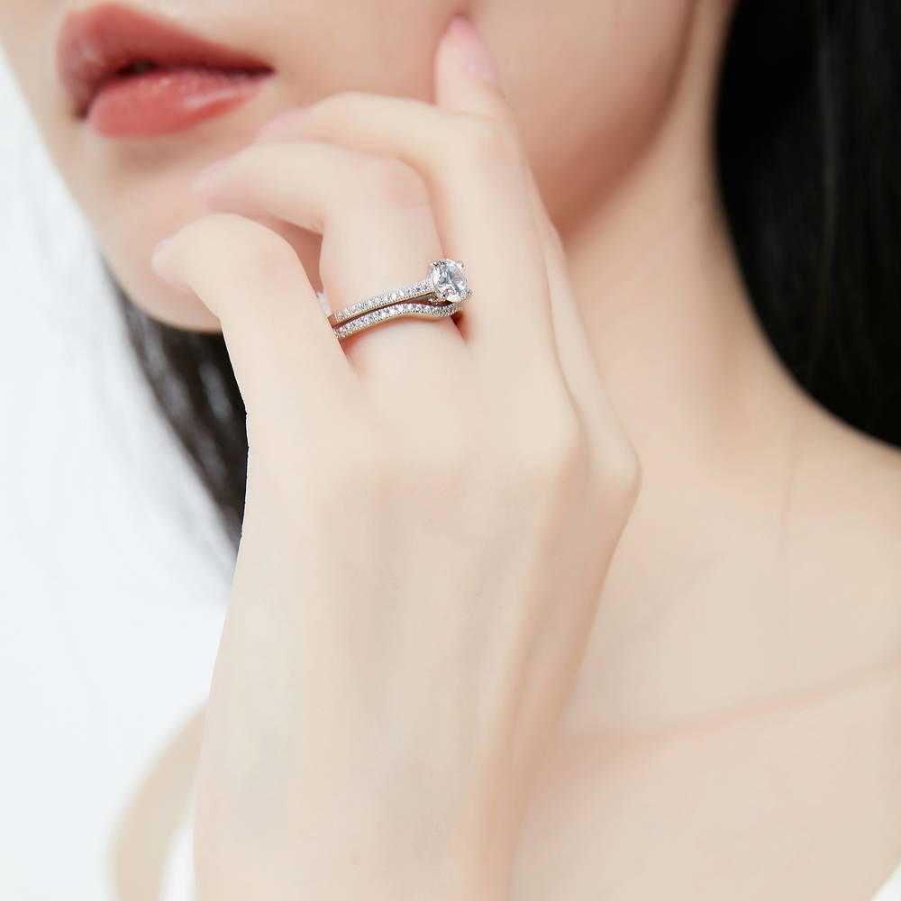 Solitaire Wishbone 1ct CZ Ring Set in Sterling Silver