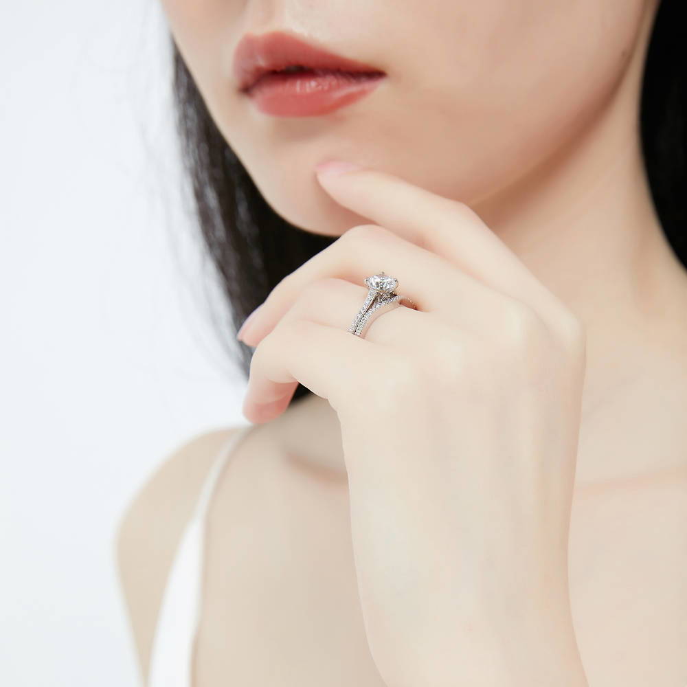 Solitaire Wishbone 1ct CZ Ring Set in Sterling Silver