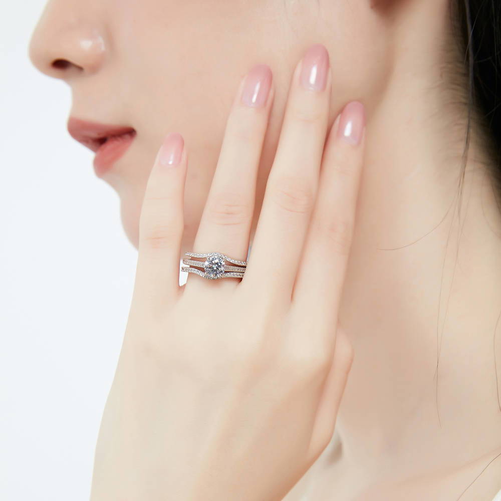 Solitaire Wishbone 1ct CZ Ring Set in Sterling Silver