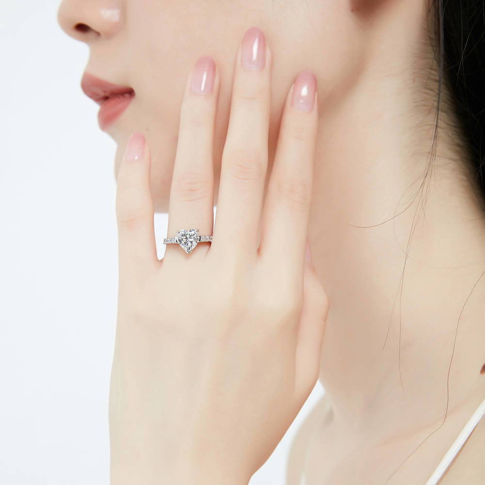 Heart Solitaire CZ Ring Set in Sterling Silver