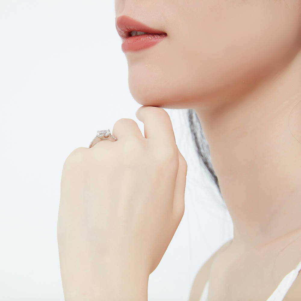 Heart Solitaire CZ Ring Set in Sterling Silver