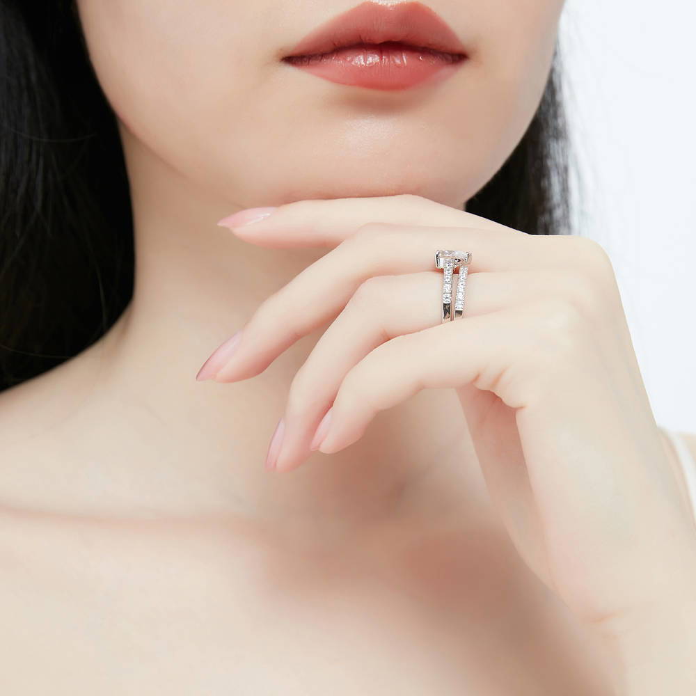 Heart Solitaire CZ Ring Set in Sterling Silver