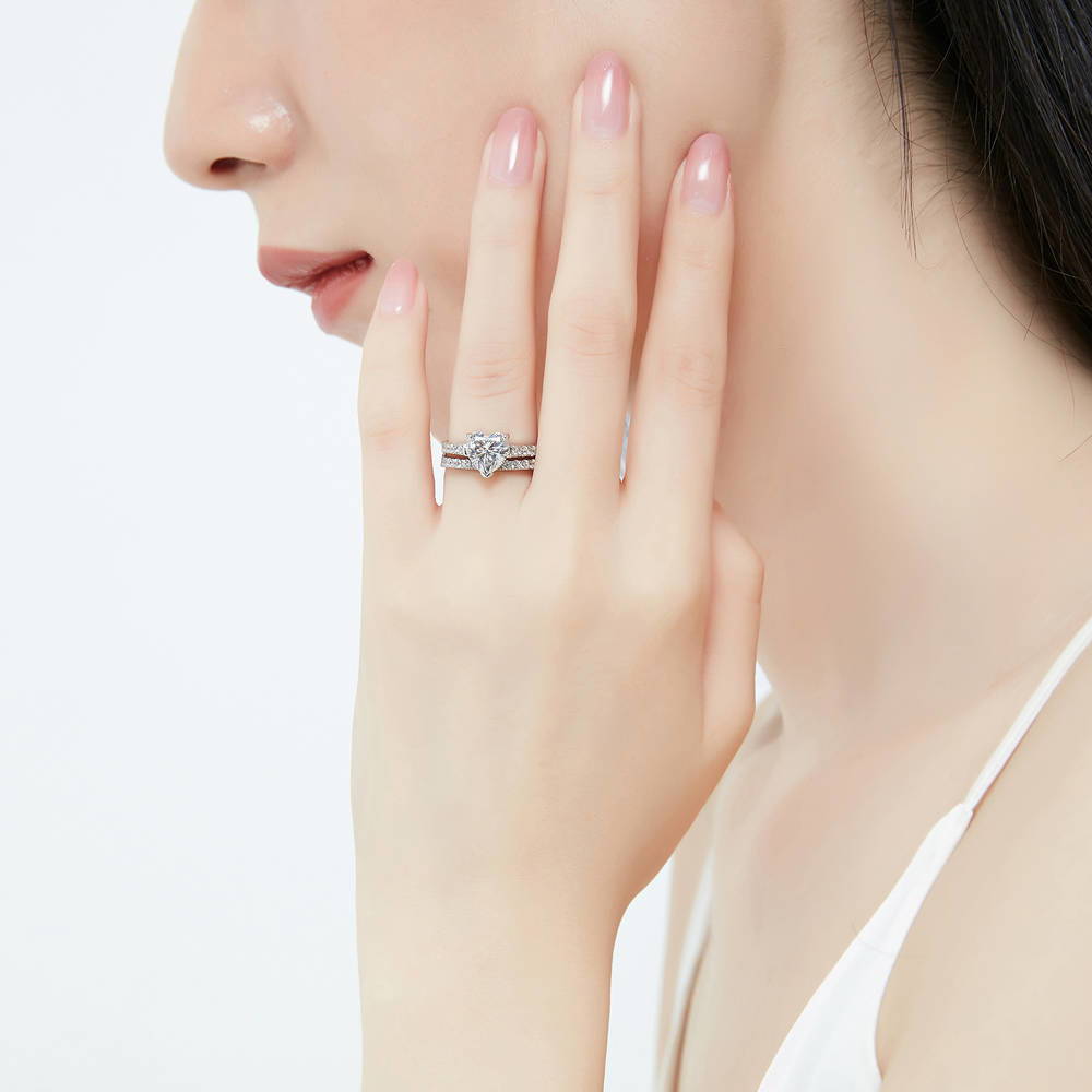 Heart Solitaire CZ Ring Set in Sterling Silver