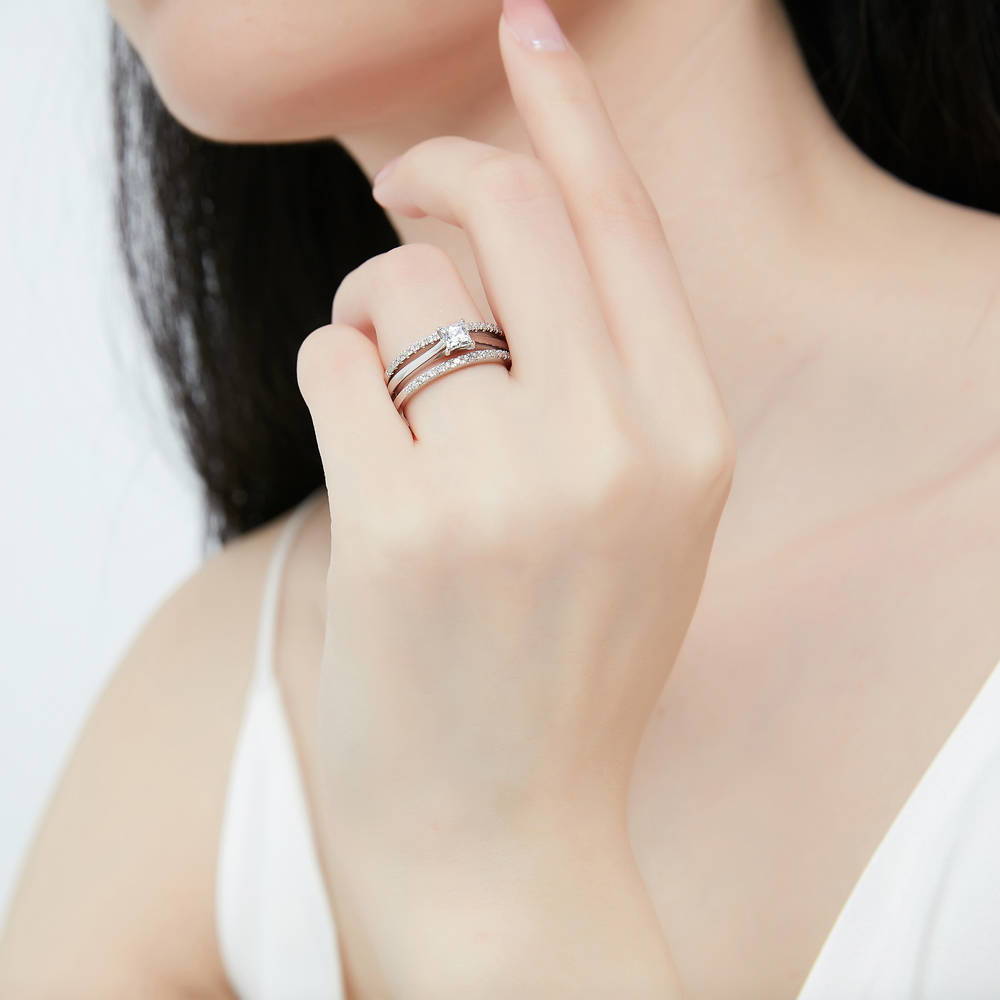 Solitaire 0.4ct Princess CZ Ring Set in Sterling Silver