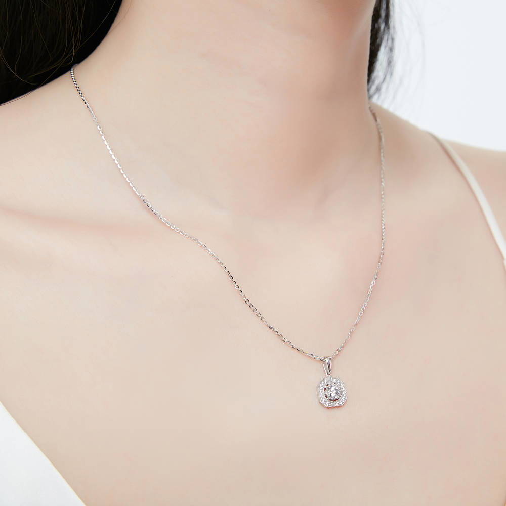Art Deco CZ Necklace and Earrings in Sterling Silver