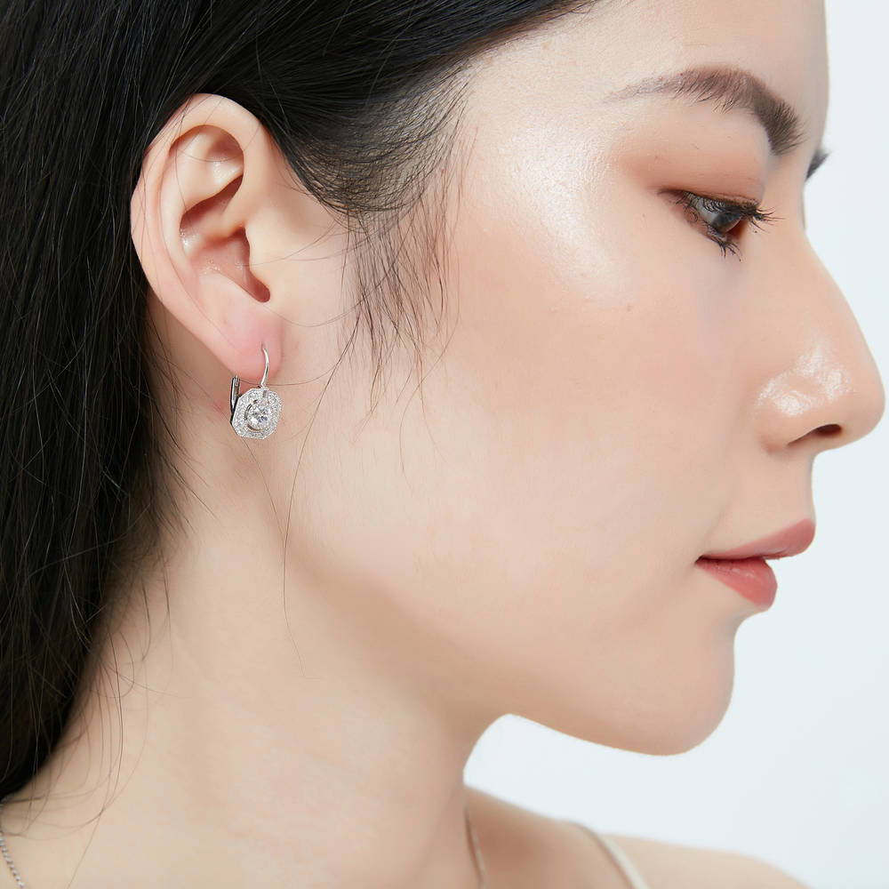 Art Deco CZ Leverback Earrings in Sterling Silver