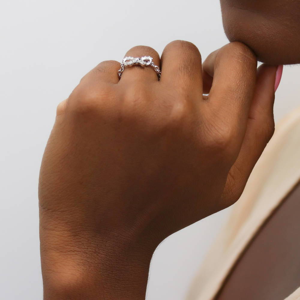 Bow Tie CZ Chain Ring in Sterling Silver