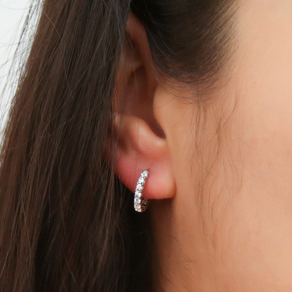 7-Stone CZ Small Hoop Earrings in Sterling Silver 0.6"