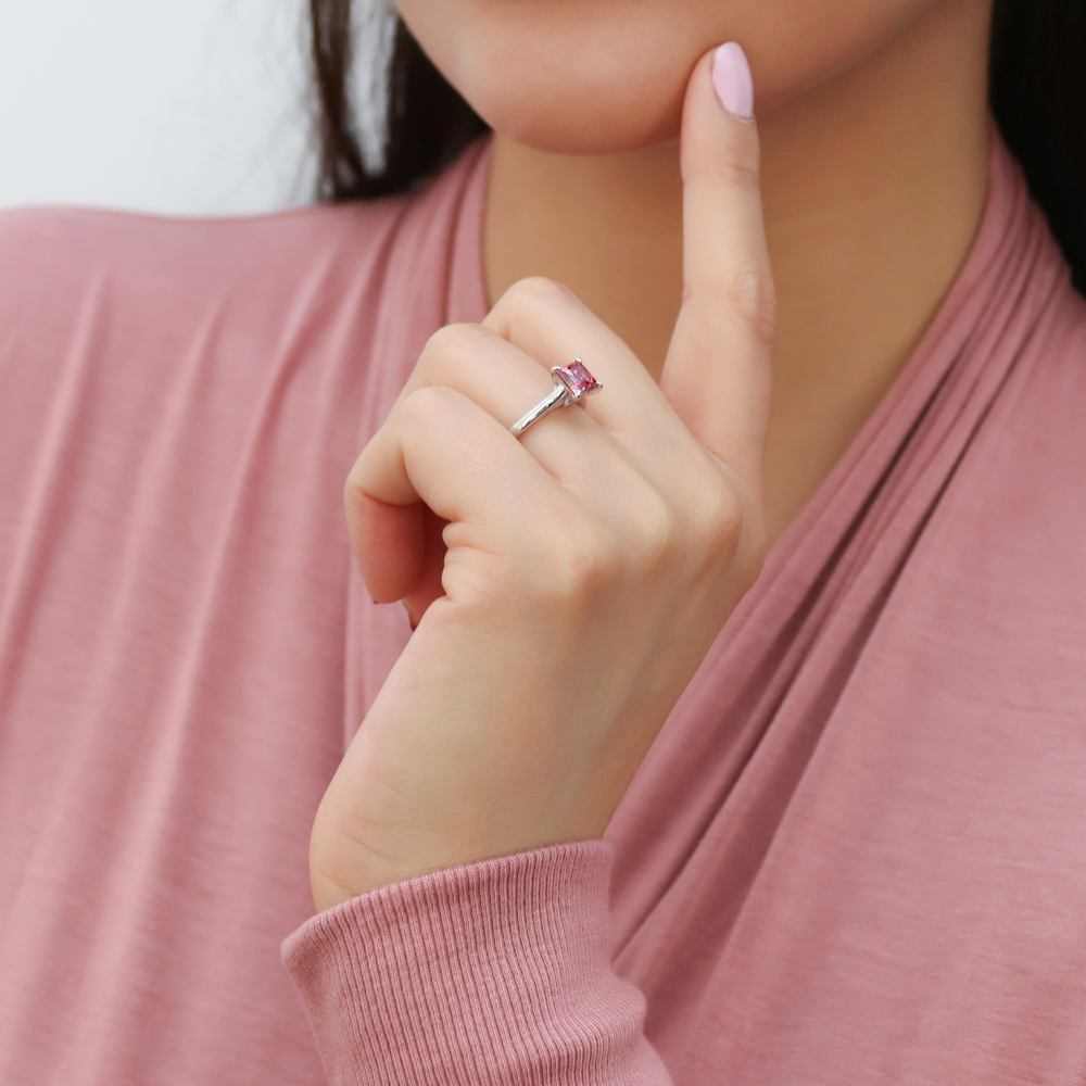 Solitaire 1.2ct Red Princess CZ Ring in Sterling Silver