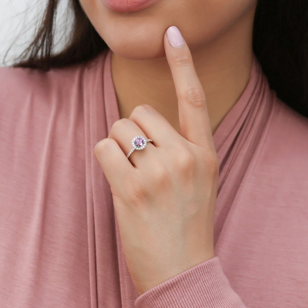 Halo Purple CZ Ring in Sterling Silver
