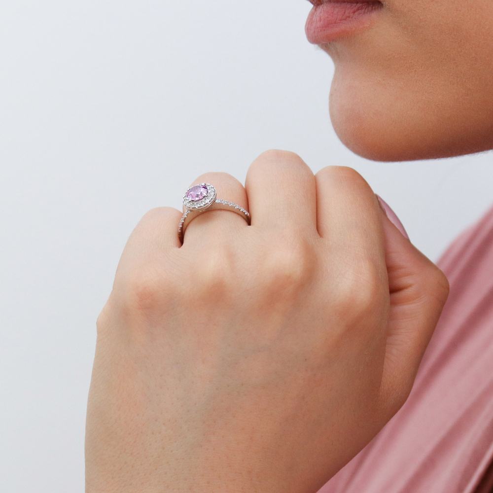 Halo Purple CZ Ring in Sterling Silver