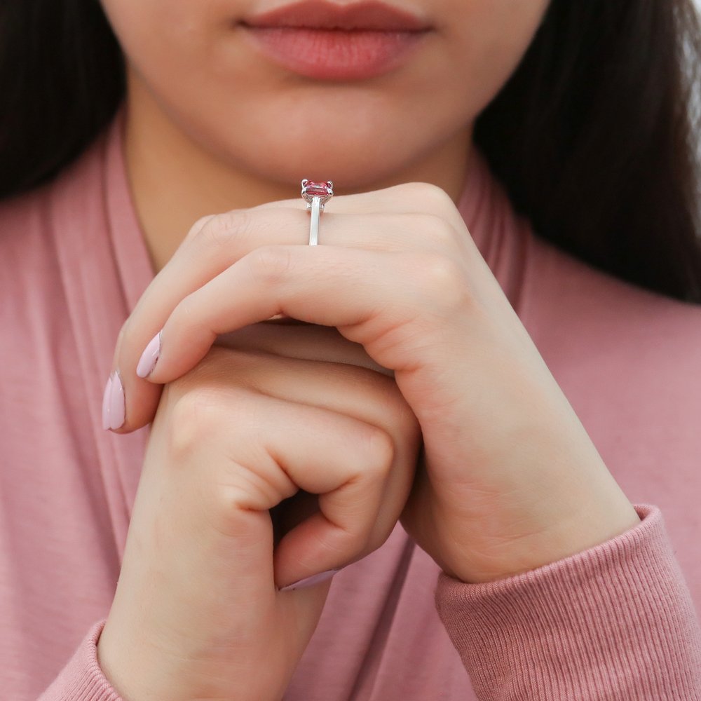 Solitaire 1.2ct Red Princess CZ Ring in Sterling Silver