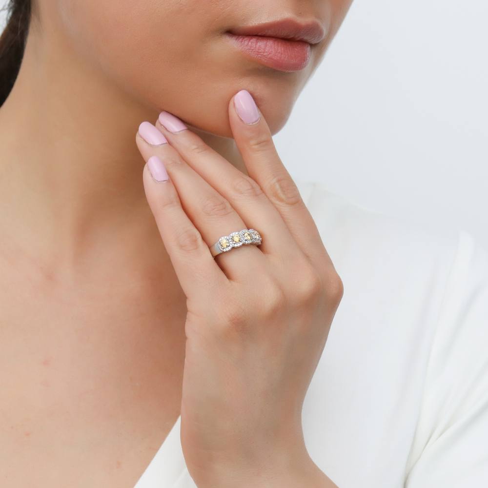 5-Stone Yellow CZ Ring in Sterling Silver