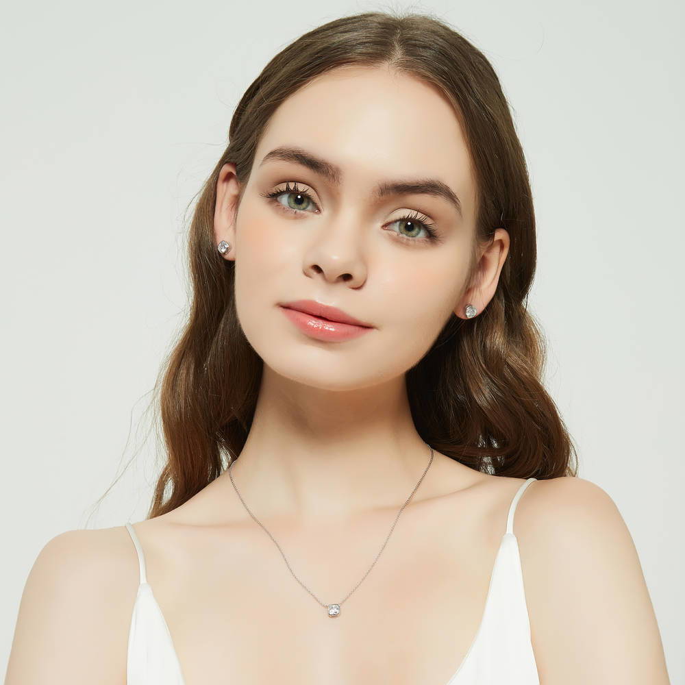 Solitaire 1.25ct Bezel Cushion CZ Necklace in Sterling Silver