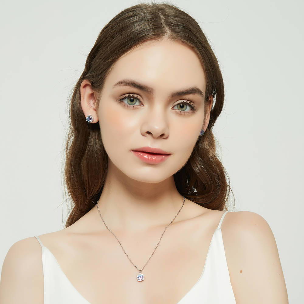 Sunburst Halo CZ Stud Earrings in Sterling Silver