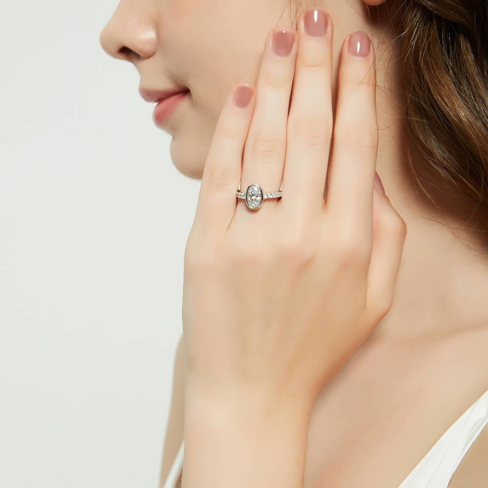 Solitaire 1.4ct Bezel Set Oval CZ Ring in Sterling Silver