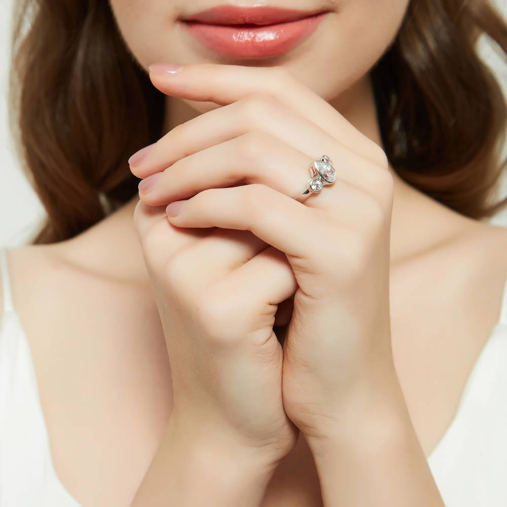 3-Stone 1.3ct Pear CZ Ring in Sterling Silver