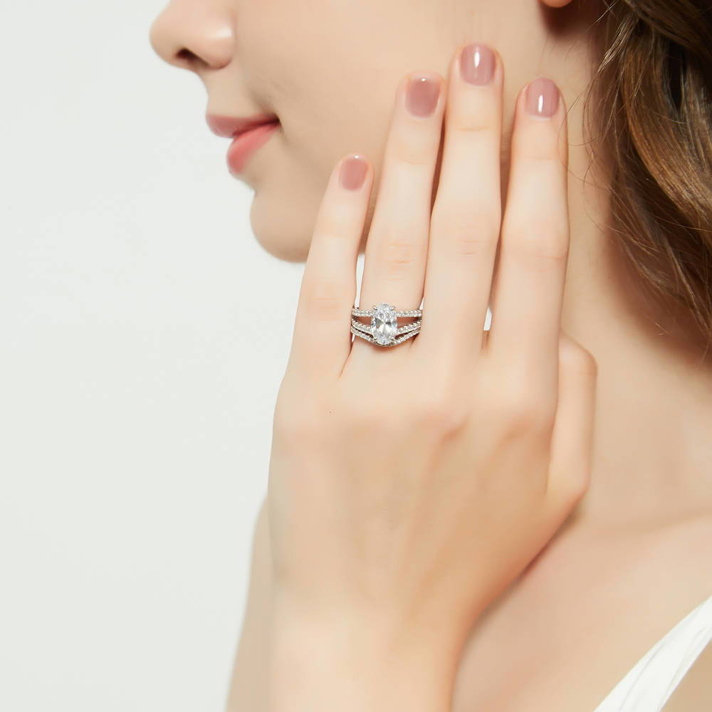 Wishbone CZ Eternity Ring in Sterling Silver