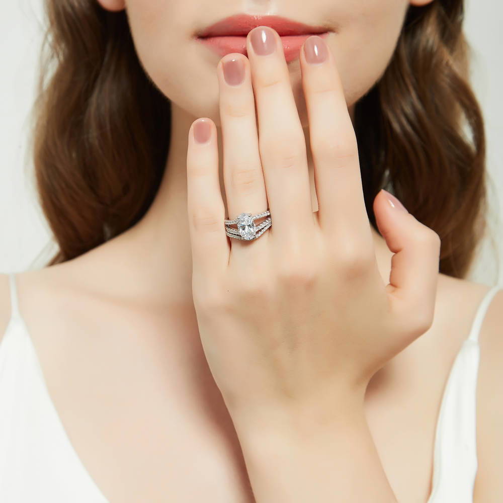 Wishbone CZ Eternity Ring in Sterling Silver