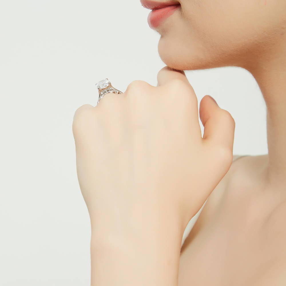 Solitaire 5.5ct Oval CZ Ring Set in Sterling Silver