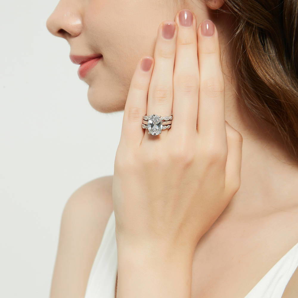 Solitaire 5.5ct Oval CZ Ring Set in Sterling Silver