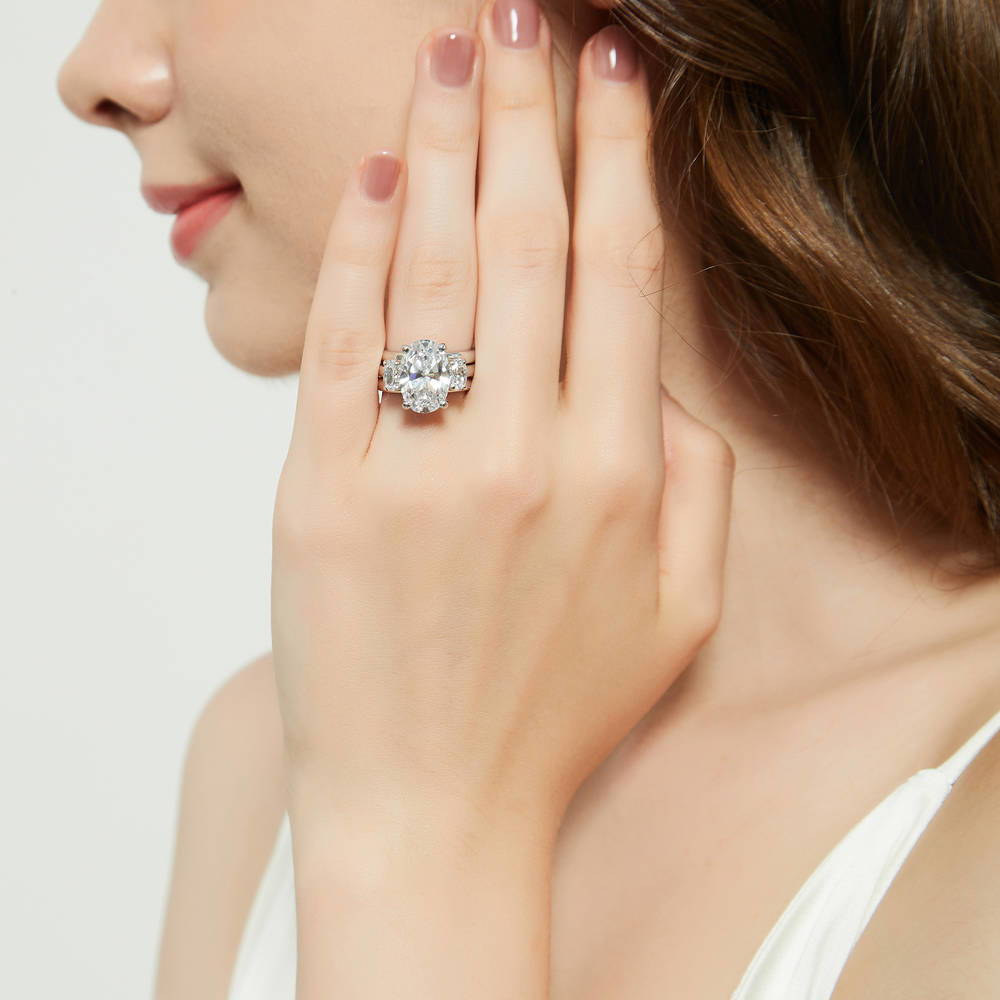 3-Stone Oval CZ Ring Set in Sterling Silver
