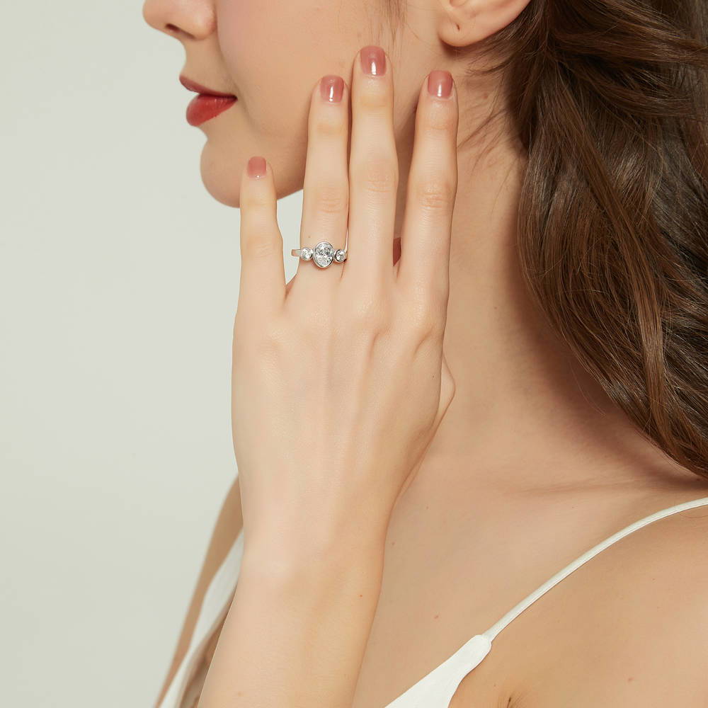 3-Stone Oval CZ Ring in Sterling Silver