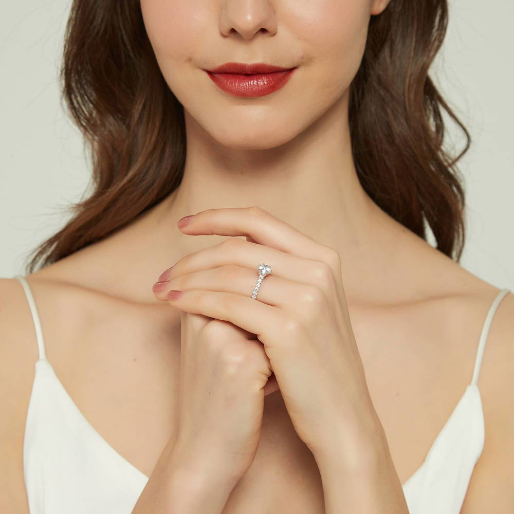 Model wearing Solitaire 1.25ct Round CZ Ring Set in Sterling Silver, 11 of 13