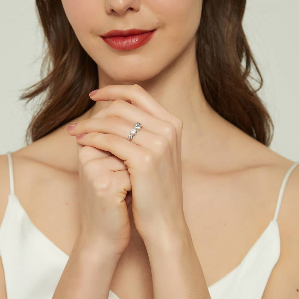 Model wearing 5-Stone CZ Ring in Sterling Silver, 6 of 8
