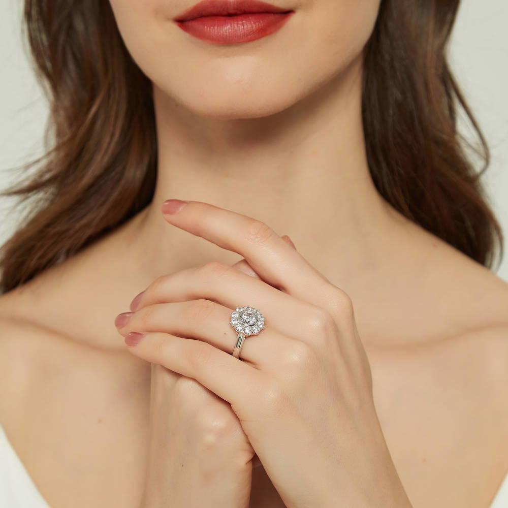Halo Flower CZ Ring in Sterling Silver
