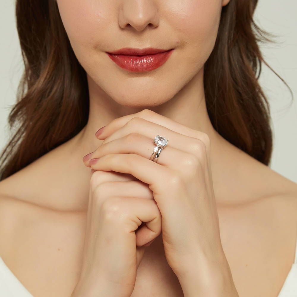 3-Stone Oval CZ Ring Set in Sterling Silver