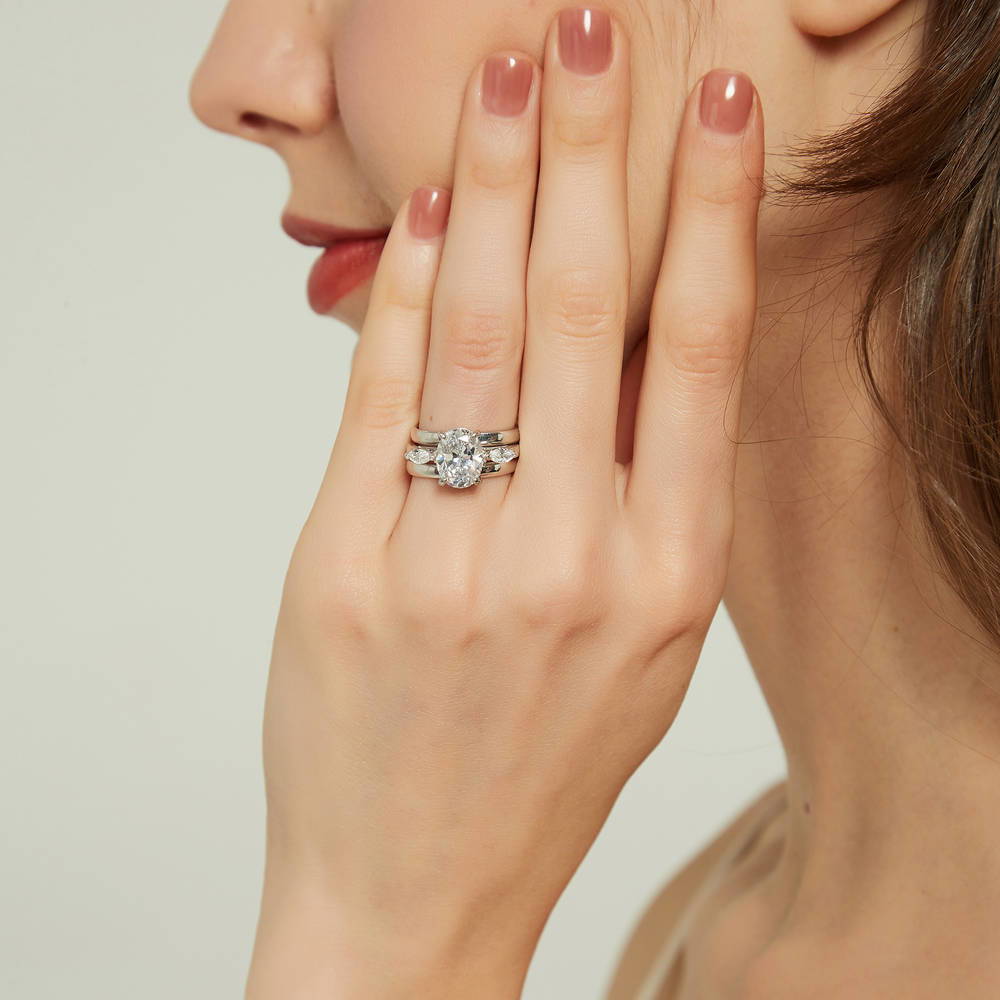 3-Stone Oval CZ Ring Set in Sterling Silver